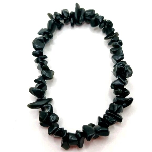 Green Aventurine Chip Beaded  Bracelet + Black Stone Sterchy Bracelet - Picture 5 of 9